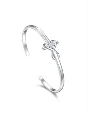Sterling Silver Cross Bracelet for Women Open Heart Cuff Adjustable